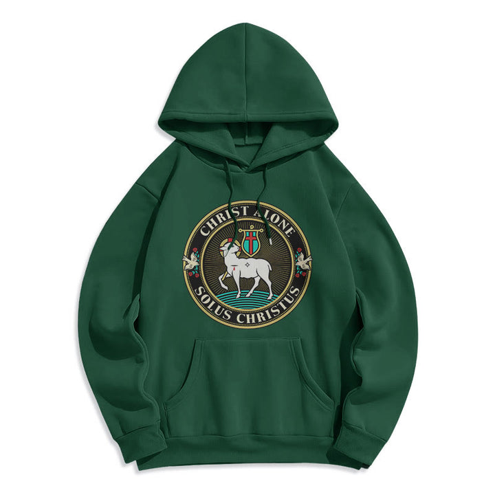 Christianartworkshop Felpa con cappuccio in poliestere foderata in pile con scritta "Cristo solo Agnello di Dio" in stile moderno - Verde - 2XL - image 20