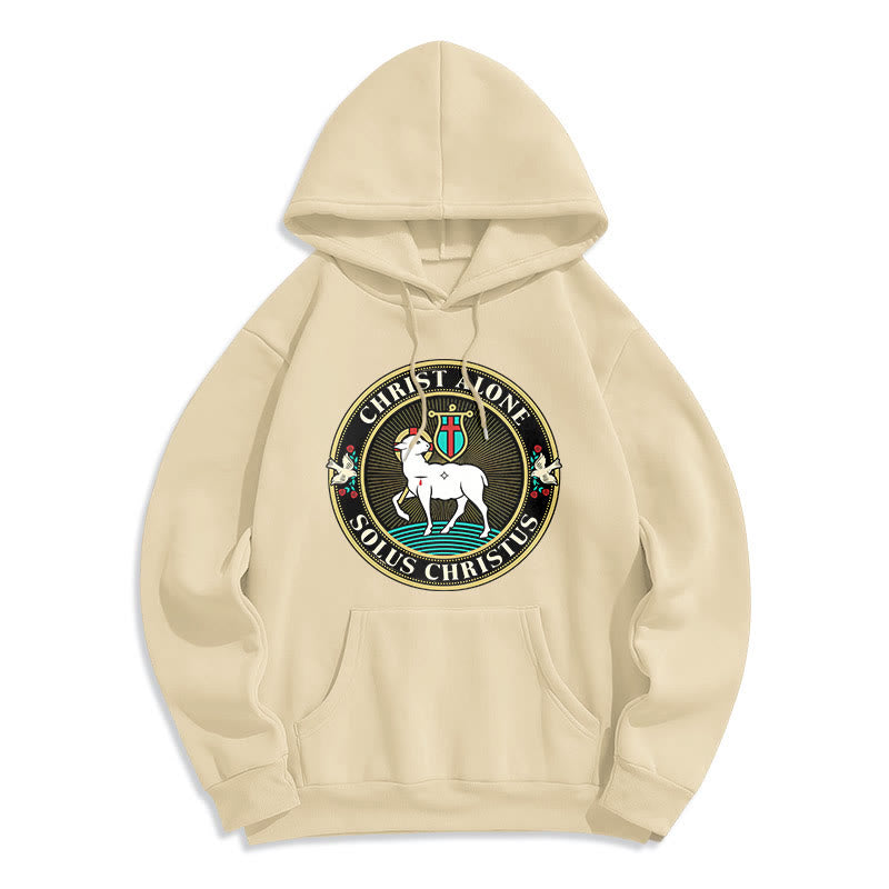 Christianartworkshop Felpa con cappuccio in poliestere foderata in pile con scritta "Cristo solo Agnello di Dio" in stile moderno - Beige - 2XL - image 0