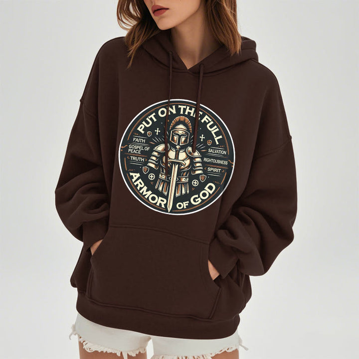 Felpa con cappuccio in poliestere foderata in pile stile moderno Christianartworkshop Indossa l'armatura completa di Dio - image 22