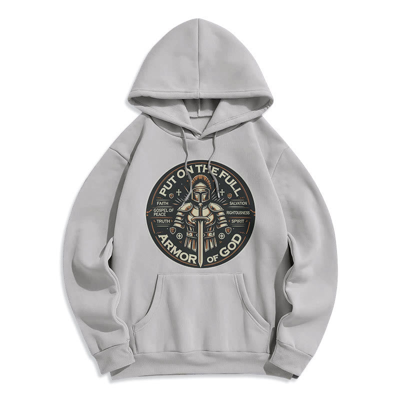 Felpa con cappuccio in poliestere foderata in pile stile moderno Christianartworkshop Indossa l'armatura completa di Dio - Grigio - 2XL - image 0