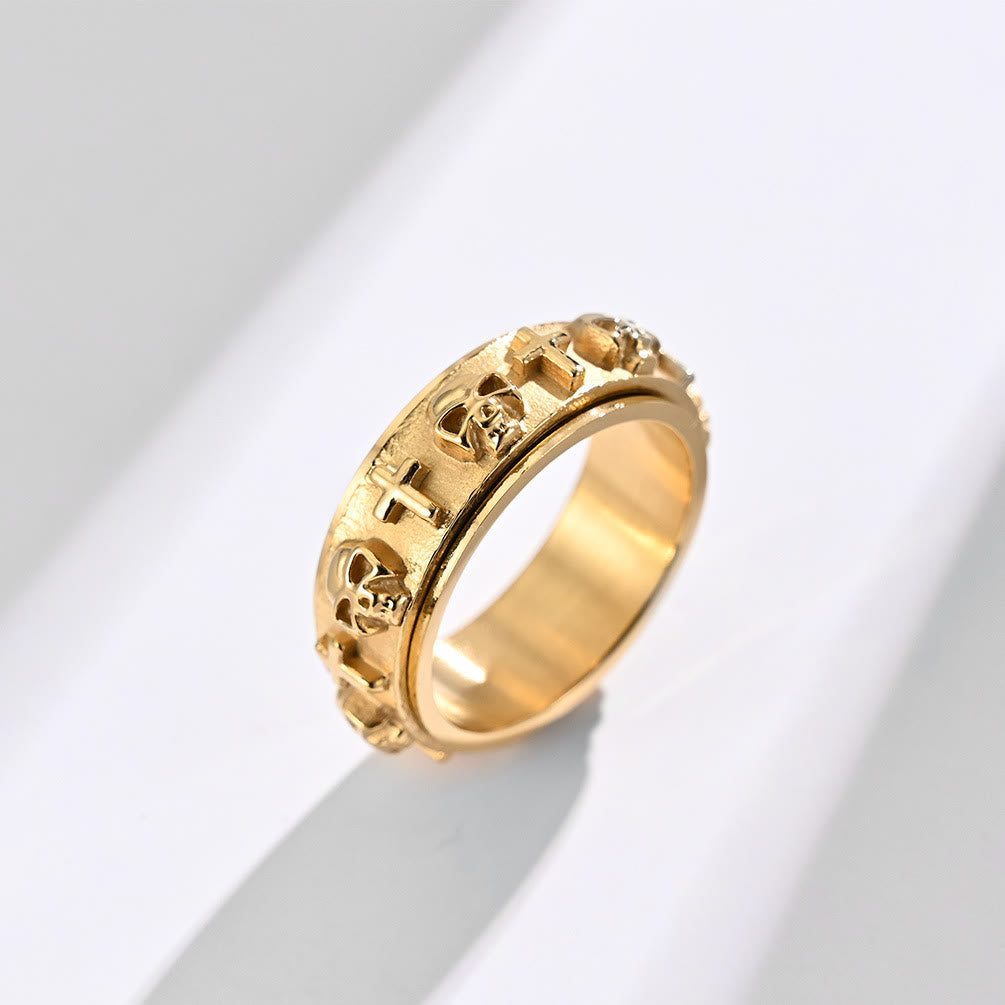 Christianartworkshop Anello girevole in acciaio al titanio con teschio e croce in stile moderno - Oro - US 13 - image 4