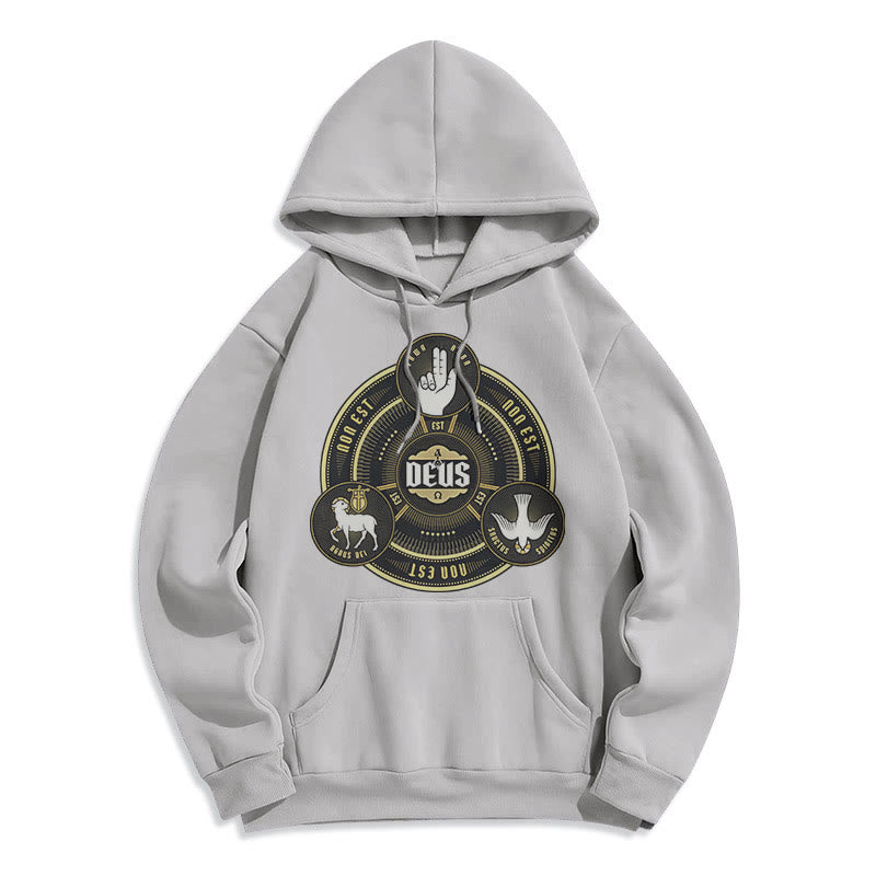 Felpa con cappuccio in poliestere foderata in pile con emblema della Santissima Trinità Deus in stile classico Christianartworkshop - Grigio - 2XL - image 30