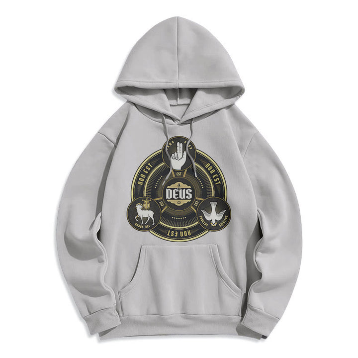 Felpa con cappuccio in poliestere foderata in pile con emblema della Santissima Trinità Deus in stile classico Christianartworkshop - Grigio - 2XL - image 30
