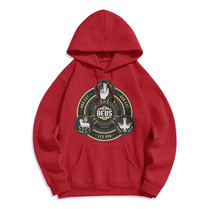 Felpa con cappuccio in poliestere foderata in pile con emblema della Santissima Trinità Deus in stile classico Christianartworkshop - Rosso - 2XL - image 35