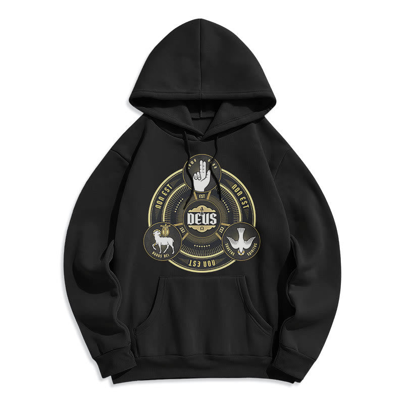 Felpa con cappuccio in poliestere foderata in pile con emblema della Santissima Trinità Deus in stile classico Christianartworkshop - Nero - 2XL - image 0