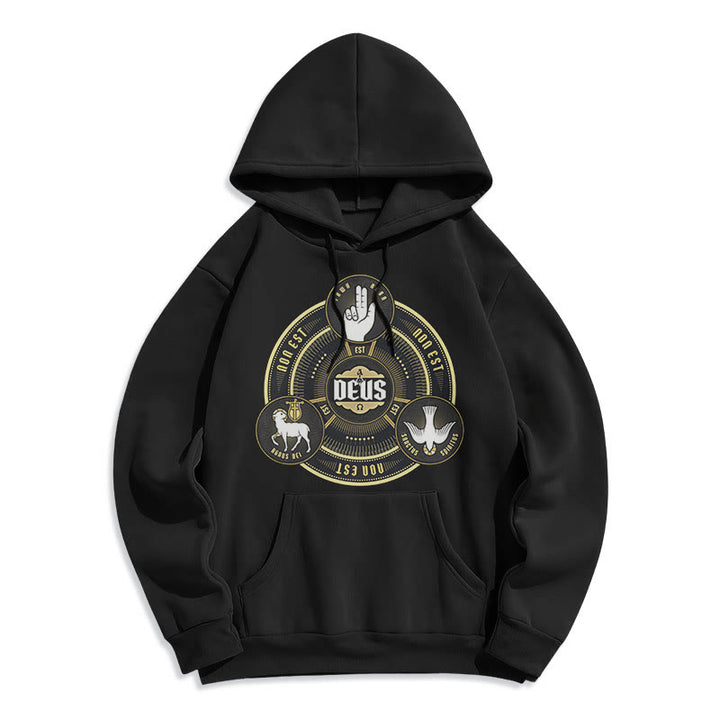 Felpa con cappuccio in poliestere foderata in pile con emblema della Santissima Trinità Deus in stile classico Christianartworkshop - Nero - 2XL - image 0