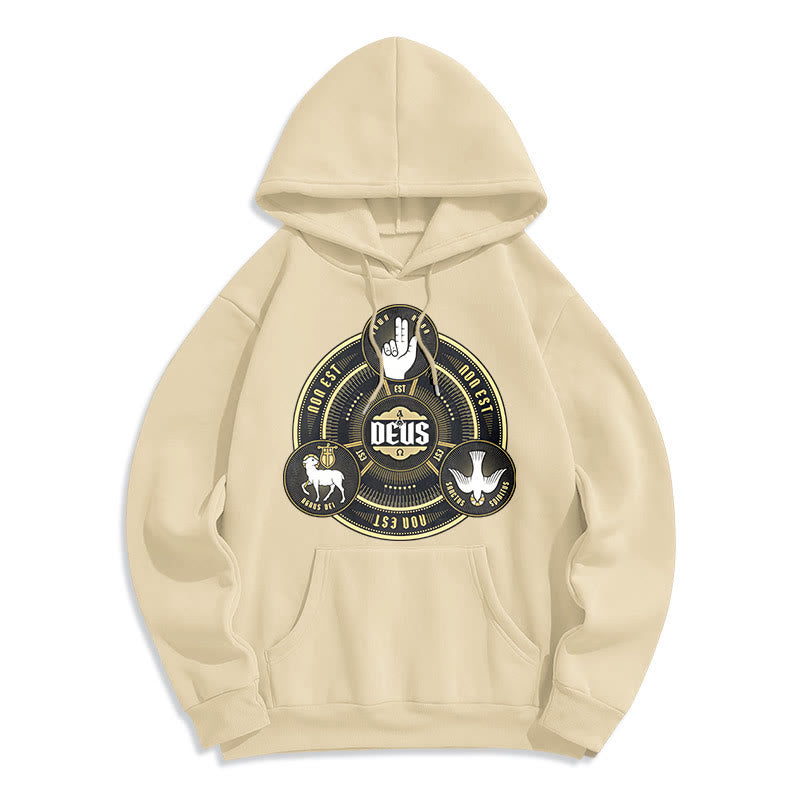 Felpa con cappuccio in poliestere foderata in pile con emblema della Santissima Trinità Deus in stile classico Christianartworkshop - Beige - 2XL - image 10
