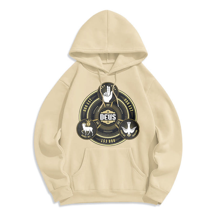 Felpa con cappuccio in poliestere foderata in pile con emblema della Santissima Trinità Deus in stile classico Christianartworkshop - Beige - 2XL - image 10