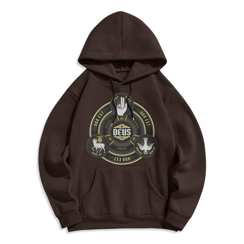 Felpa con cappuccio in poliestere foderata in pile con emblema della Santissima Trinità Deus in stile classico Christianartworkshop - Marrone - 2XL - image 15