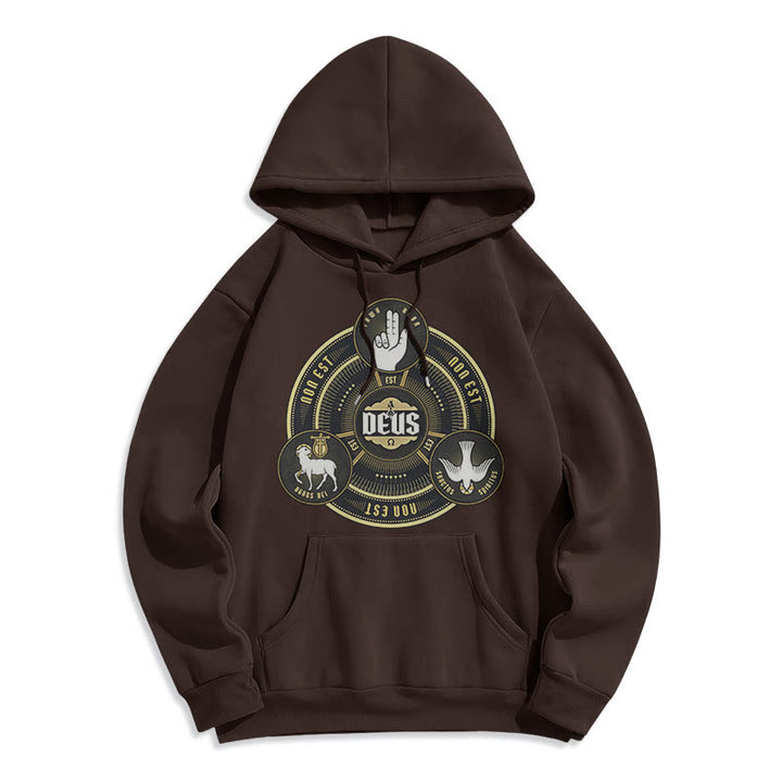 Felpa con cappuccio in poliestere foderata in pile con emblema della Santissima Trinità Deus in stile classico Christianartworkshop - Marrone - 2XL - image 15