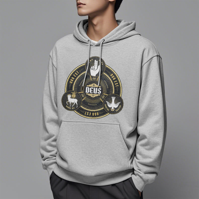 Felpa con cappuccio in poliestere foderata in pile con emblema della Santissima Trinità Deus in stile classico Christianartworkshop - image 32