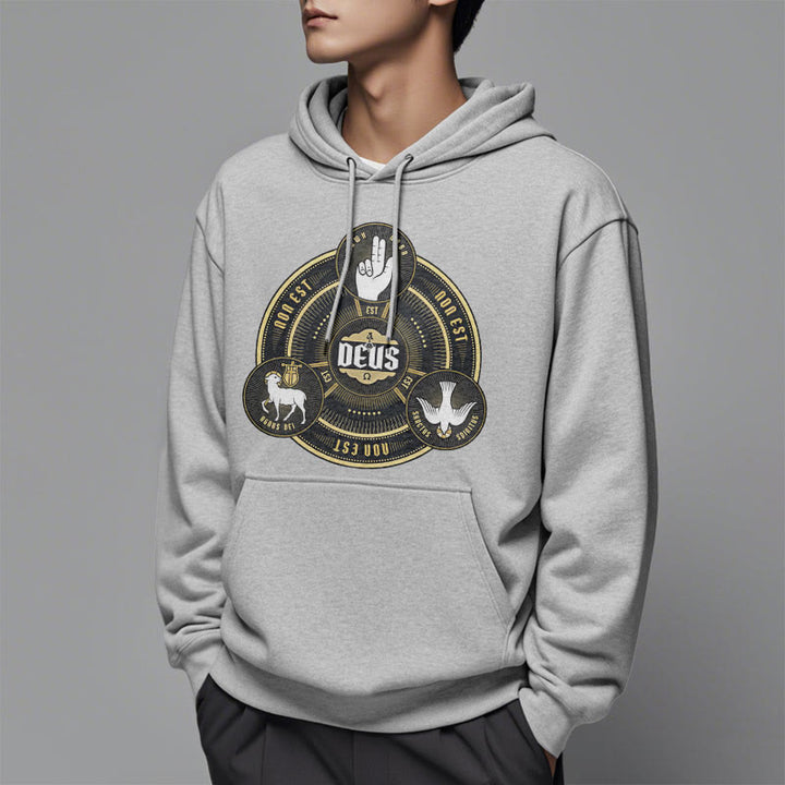 Felpa con cappuccio in poliestere foderata in pile con emblema della Santissima Trinità Deus in stile classico Christianartworkshop - image 32