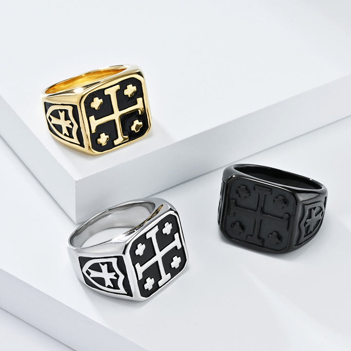 Christianartworkshop Anello con sigillo della fede divina con croce di Gerusalemme in stile classico - image 0