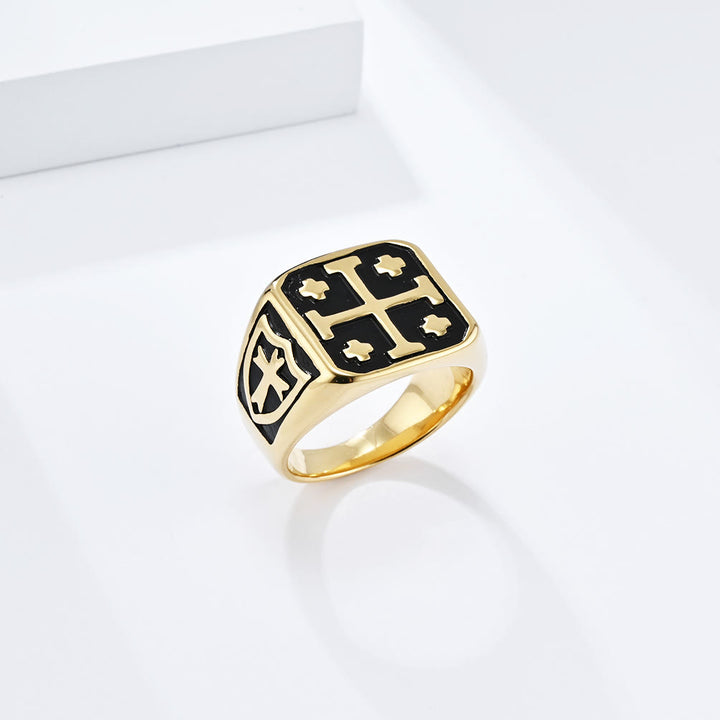 Christianartworkshop Anello con sigillo della fede divina con croce di Gerusalemme in stile classico - Oro - US 13 - image 4
