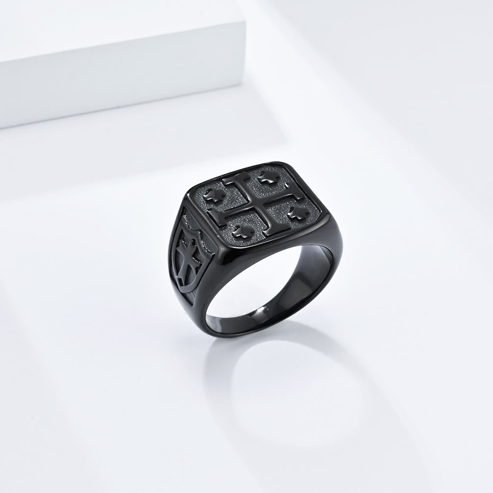 Christianartworkshop Anello con sigillo della fede divina con croce di Gerusalemme in stile classico - Nero - US 13 - image 6