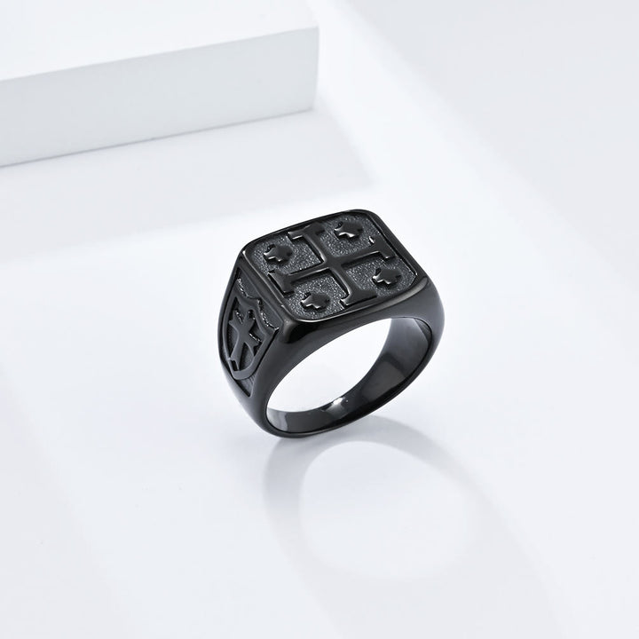 Christianartworkshop Anello con sigillo della fede divina con croce di Gerusalemme in stile classico - Nero - US 13 - image 6
