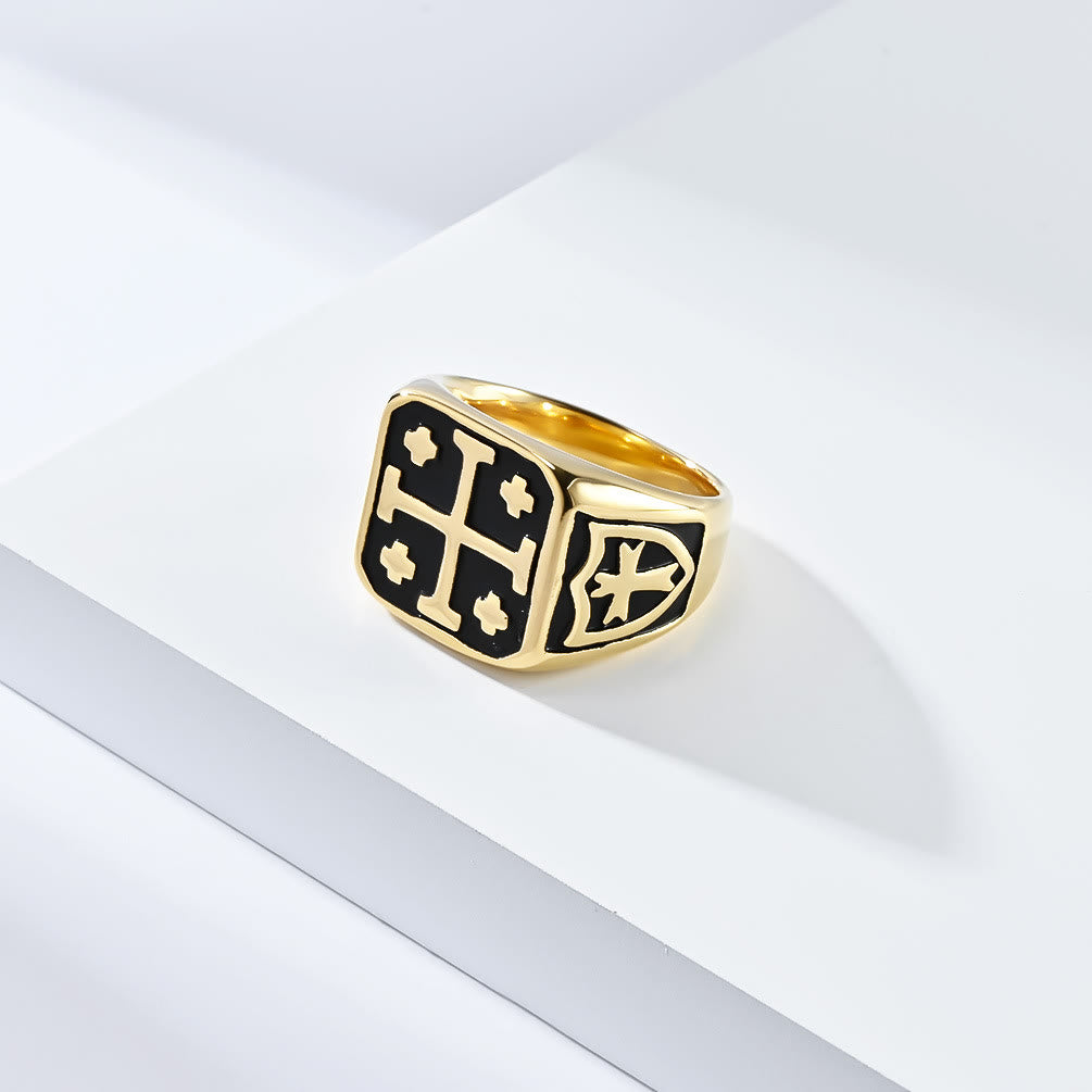 Christianartworkshop Anello con sigillo della fede divina con croce di Gerusalemme in stile classico - image 5
