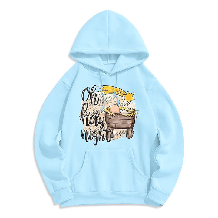 Christianartworkshop Felpa con cappuccio in poliestere foderata in pile con scena della natività in stile Holy Night Cradle colorata - Blu - 2XL - image 0