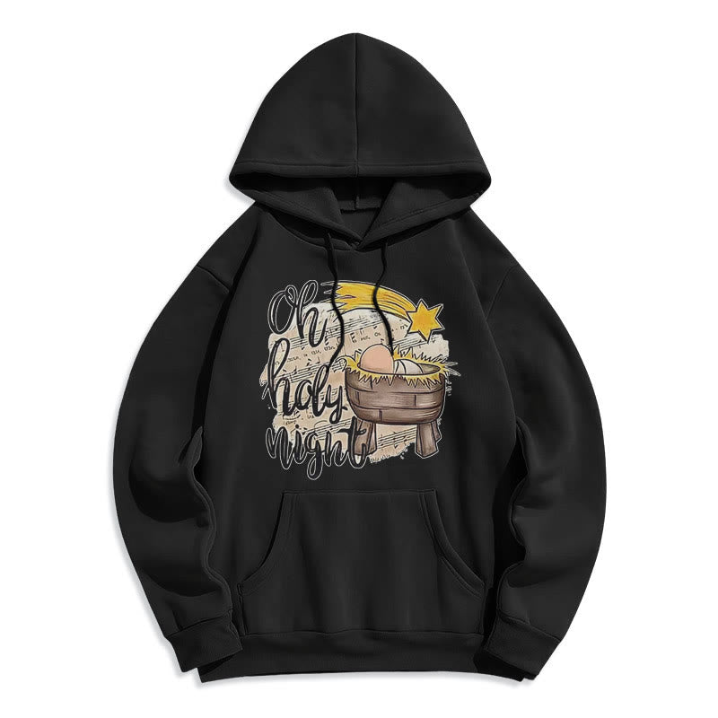Christianartworkshop Felpa con cappuccio in poliestere foderata in pile con scena della natività in stile Holy Night Cradle colorata - Nero - 2XL - image 10