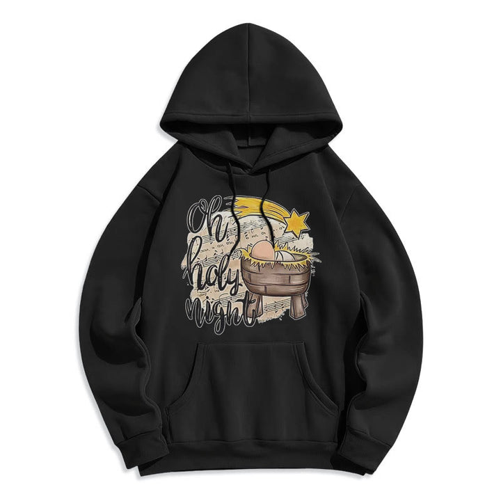Christianartworkshop Felpa con cappuccio in poliestere foderata in pile con scena della natività in stile Holy Night Cradle colorata - Nero - 2XL - image 10