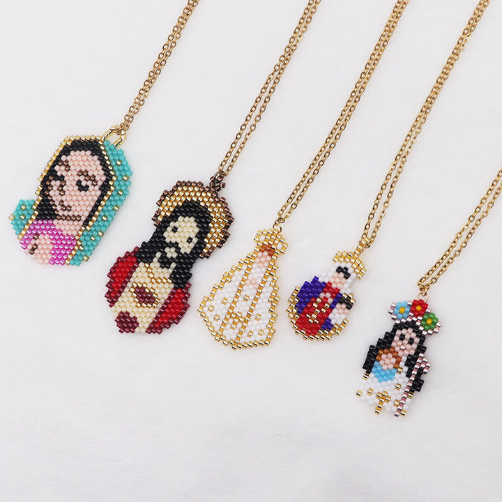 Collana ispirata alla fede con perline e santi dei cartoni animati in stile colorato Christianartworkshop - image 0