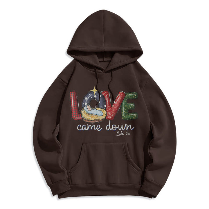Christianartworkshop Felpa con cappuccio in poliestere foderata in pile natalizio "Love Came Down" di stile colorato - Marrone - 2XL - image 15