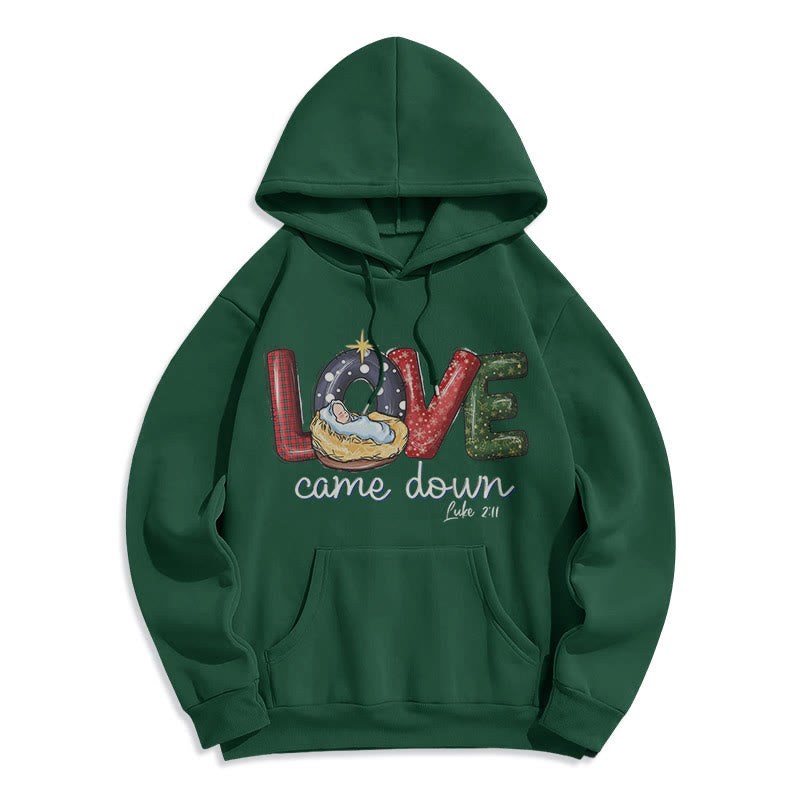 Christianartworkshop Felpa con cappuccio in poliestere foderata in pile natalizio "Love Came Down" di stile colorato - Verde - 2XL - image 20