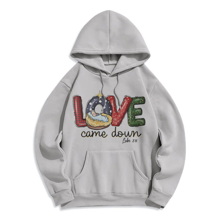 Christianartworkshop Felpa con cappuccio in poliestere foderata in pile natalizio "Love Came Down" di stile colorato - Grigio - 2XL - image 30