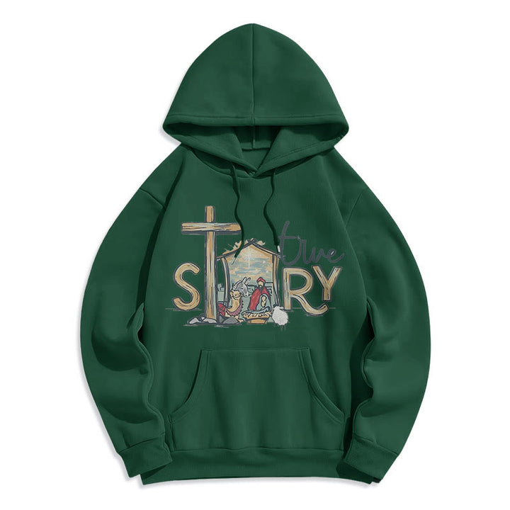Christianartworkshop Felpa con cappuccio in poliestere foderata in pile con scena della natività in stile moderno - Verde - 2XL - image 25
