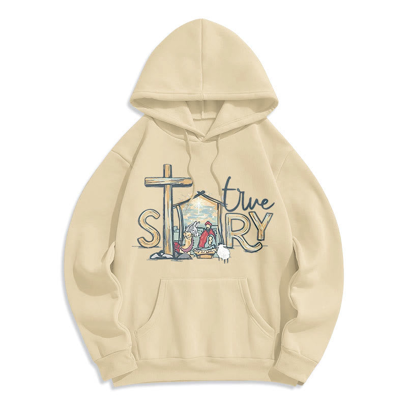 Christianartworkshop Felpa con cappuccio in poliestere foderata in pile con scena della natività in stile moderno - Beige - 2XL - image 15