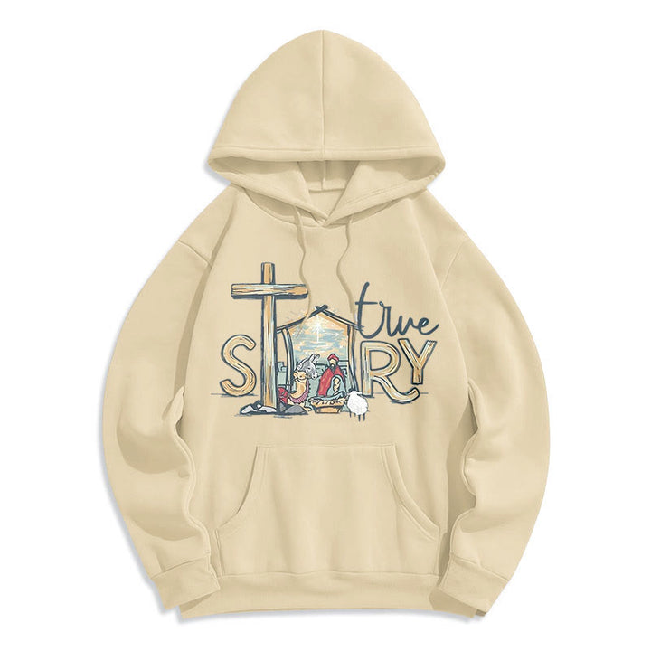 Christianartworkshop Felpa con cappuccio in poliestere foderata in pile con scena della natività in stile moderno - Beige - 2XL - image 15