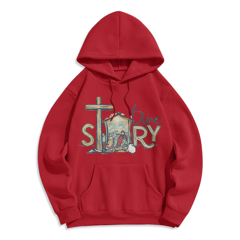 Christianartworkshop Felpa con cappuccio in poliestere foderata in pile con scena della natività in stile moderno - Rosso - 2XL - image 35