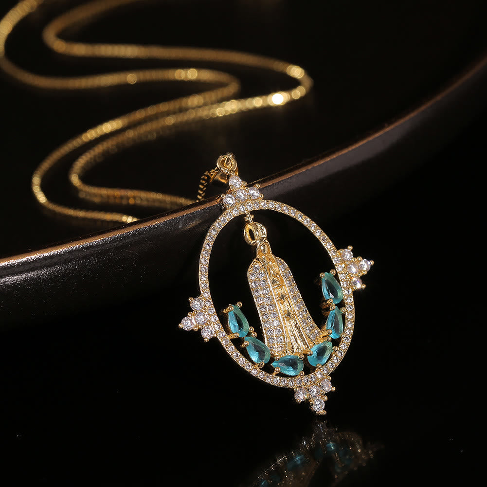 Christianartworkshop Collana moderna con intarsi della Madonna di Fatima e benedizione divina - Nostra Signora di Fatima - image 0