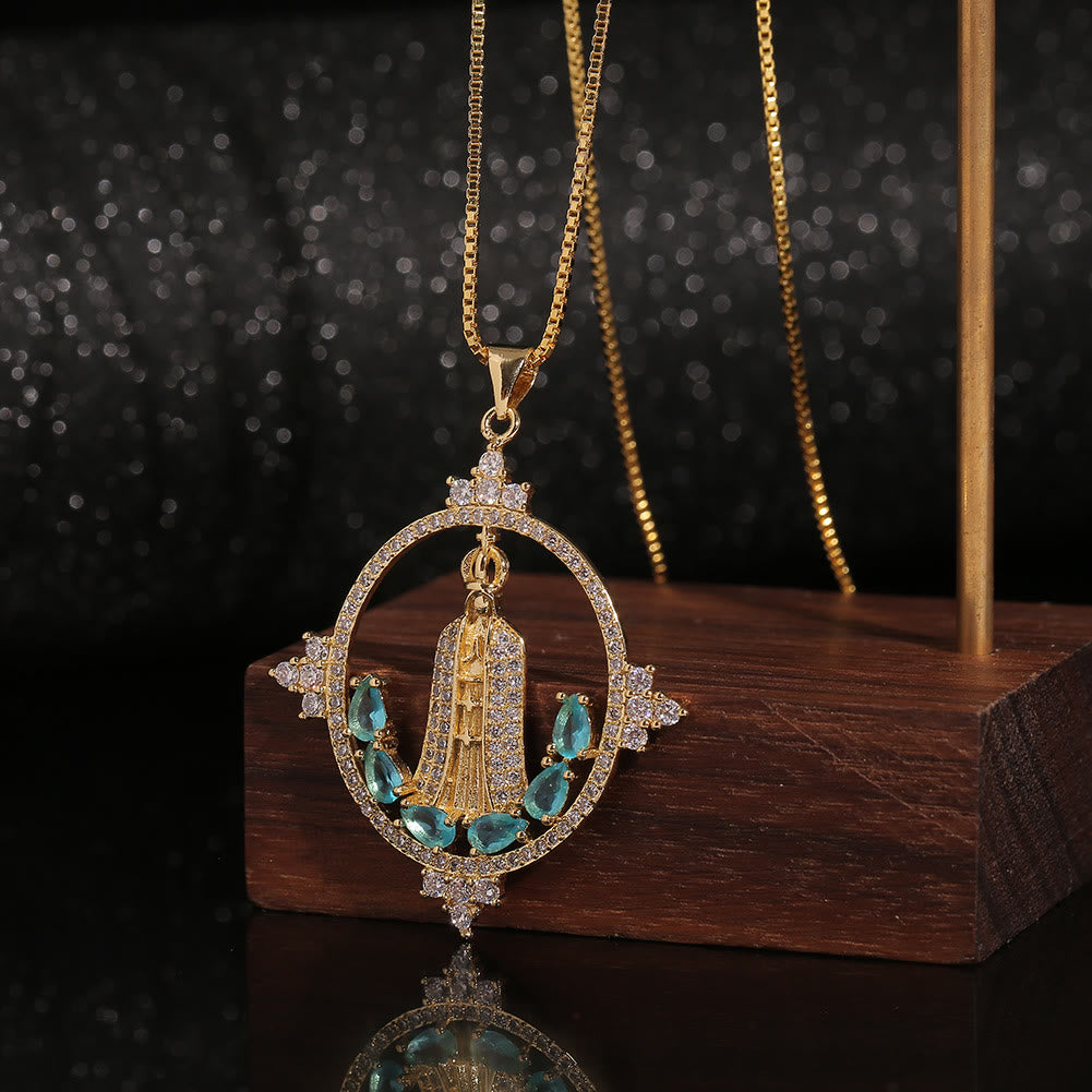 Christianartworkshop Collana moderna con intarsi della Madonna di Fatima e benedizione divina - image 1