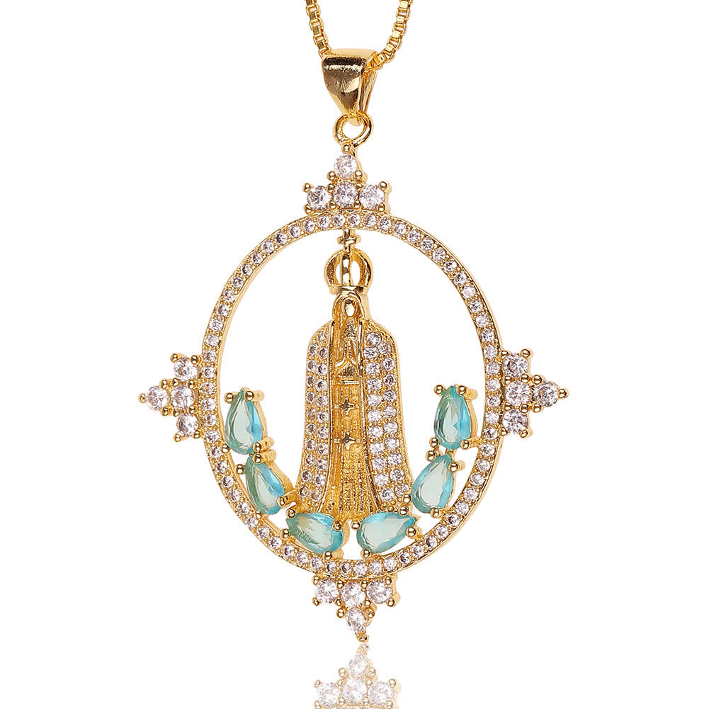 Christianartworkshop Collana moderna con intarsi della Madonna di Fatima e benedizione divina - image 4