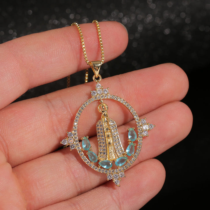 Christianartworkshop Collana moderna con intarsi della Madonna di Fatima e benedizione divina - image 3