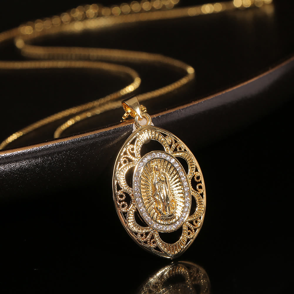 Collana ovale sacra della fede di Nostra Signora di Guadalupe in stile moderno Christianartworkshop - Nostra Signora di Guadalupe - image 0