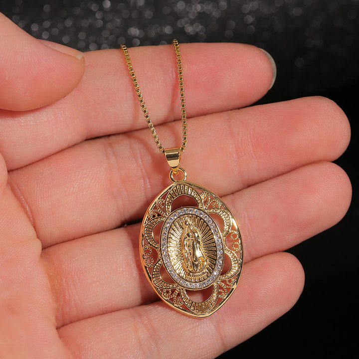 Christianartworkshop Collana ovale in stile moderno con la Madonna di Guadalupe e la Sacra Fede - image 3