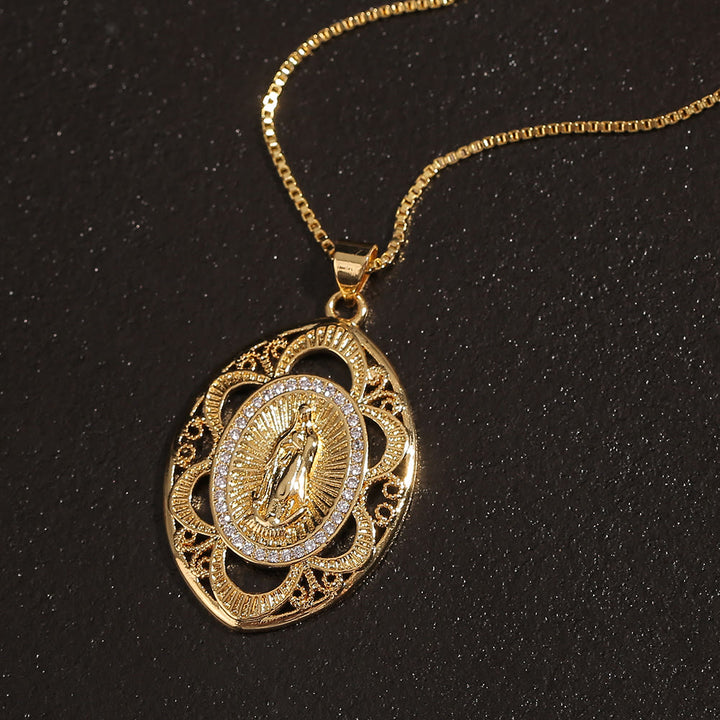 Christianartworkshop Collana ovale in stile moderno con la Madonna di Guadalupe e la Sacra Fede - image 2