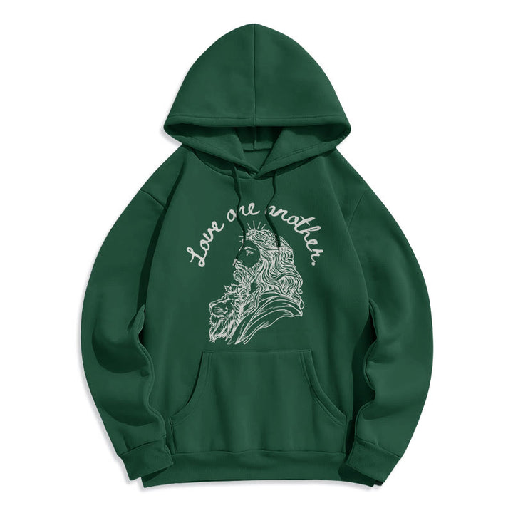 Felpa con cappuccio in poliestere foderata in pile stile classico Christianartworkshop Love One Another Jesus - Verde - 2XL - image 20
