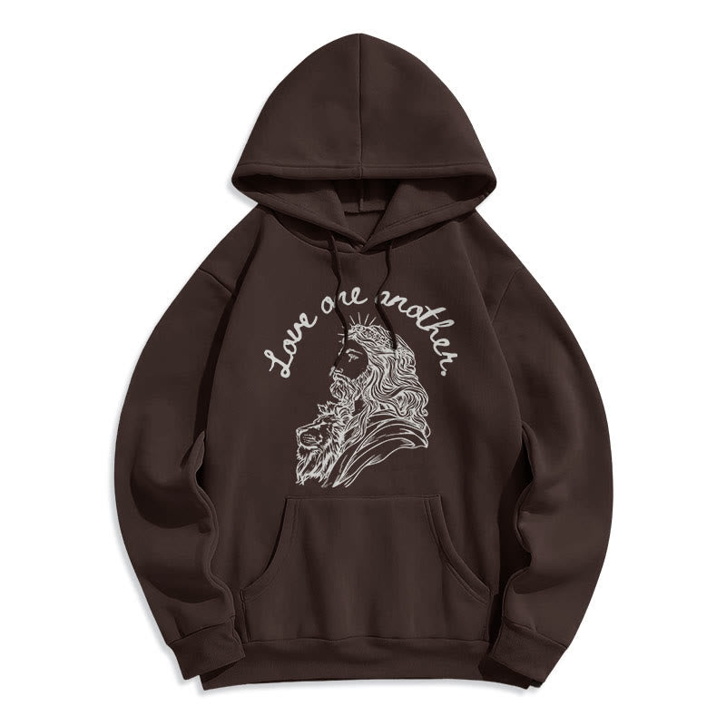 Felpa con cappuccio in poliestere foderata in pile stile classico Christianartworkshop Love One Another Jesus - Marrone - 2XL - image 15