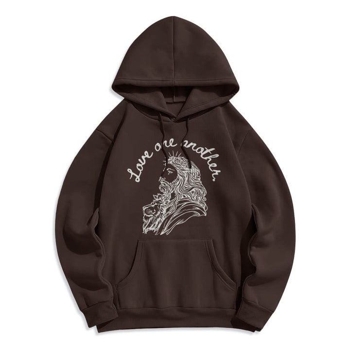 Felpa con cappuccio in poliestere foderata in pile stile classico Christianartworkshop Love One Another Jesus - Marrone - 2XL - image 15