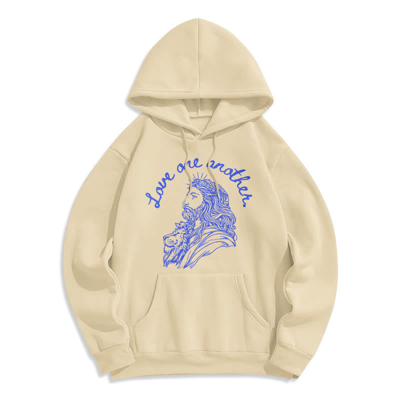 Felpa con cappuccio in poliestere foderata in pile stile classico Christianartworkshop Love One Another Jesus - Beige - 2XL - image 10