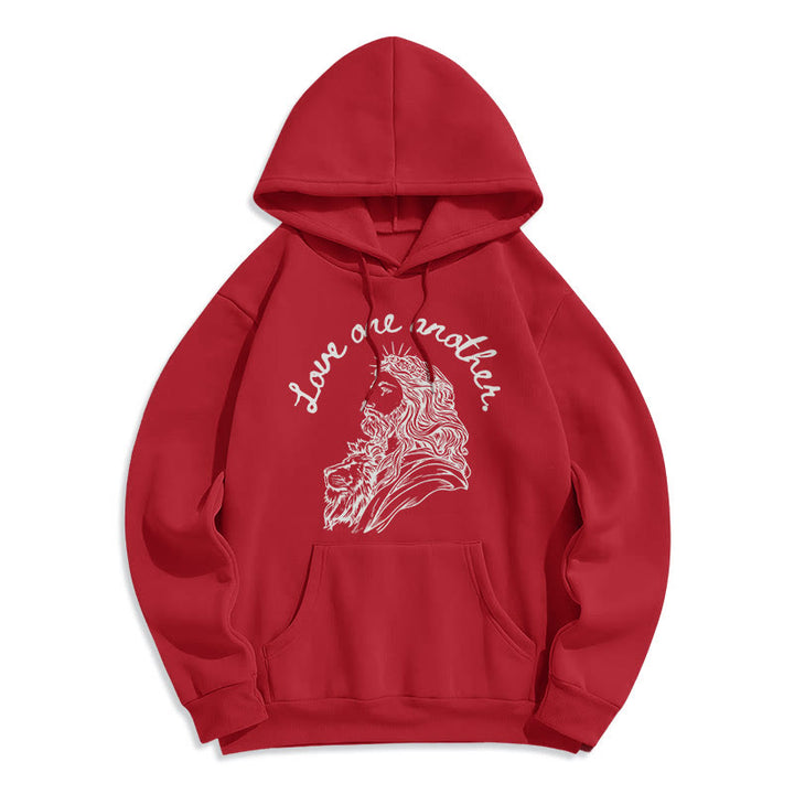 Felpa con cappuccio in poliestere foderata in pile stile classico Christianartworkshop Love One Another Jesus - Rosso - 2XL - image 35