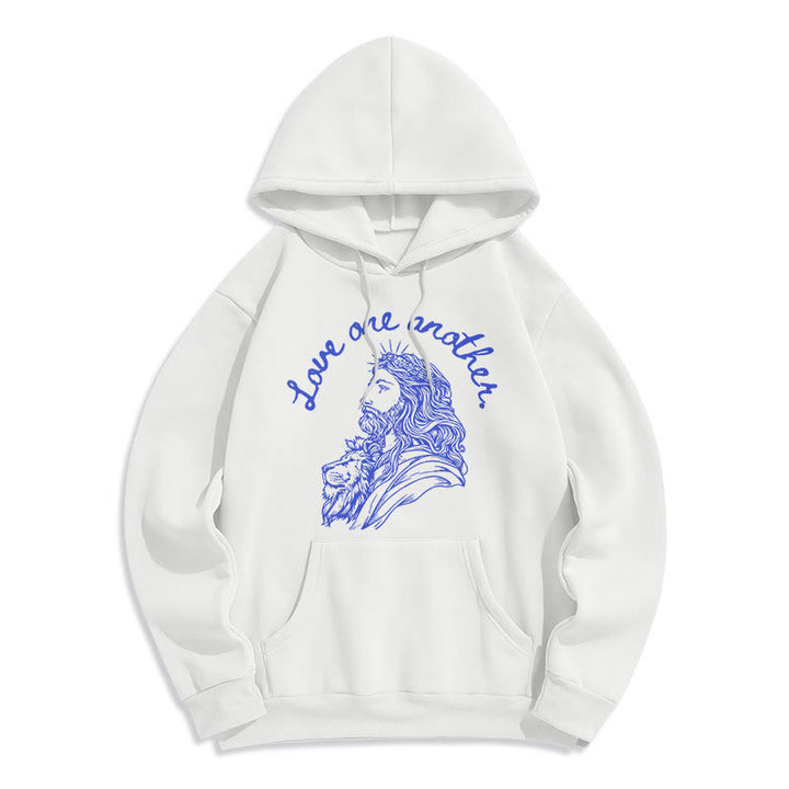 Felpa con cappuccio in poliestere foderata in pile stile classico Christianartworkshop Love One Another Jesus - Bianco - 2XL - image 0