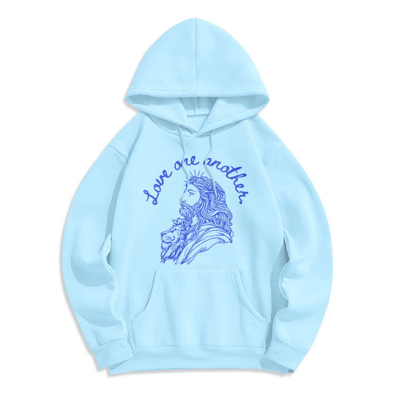 Felpa con cappuccio in poliestere foderata in pile stile classico Christianartworkshop Love One Another Jesus - Blu - 2XL - image 25