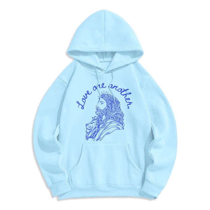 Felpa con cappuccio in poliestere foderata in pile stile classico Christianartworkshop Love One Another Jesus - Blu - 2XL - image 25