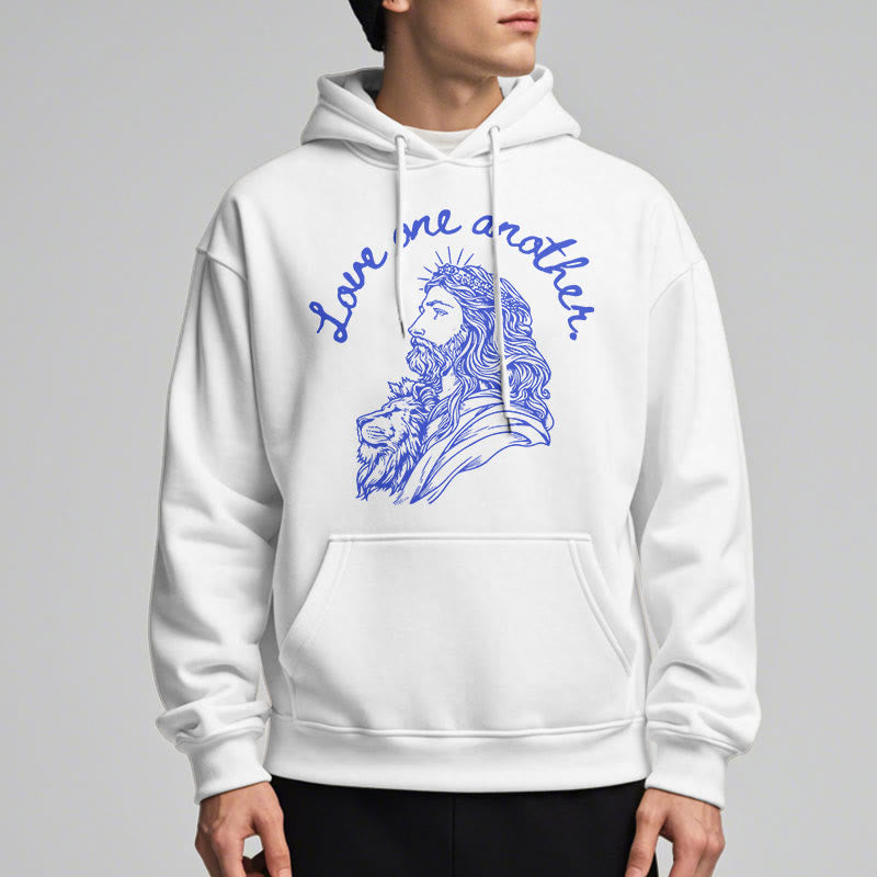 Felpa con cappuccio in poliestere foderata in pile stile classico Christianartworkshop Love One Another Jesus - image 1