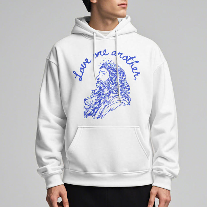 Felpa con cappuccio in poliestere foderata in pile stile classico Christianartworkshop Love One Another Jesus - image 1