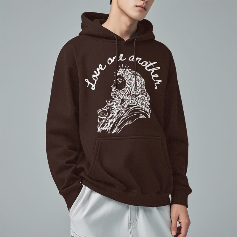 Felpa con cappuccio in poliestere foderata in pile stile classico Christianartworkshop Love One Another Jesus - image 17